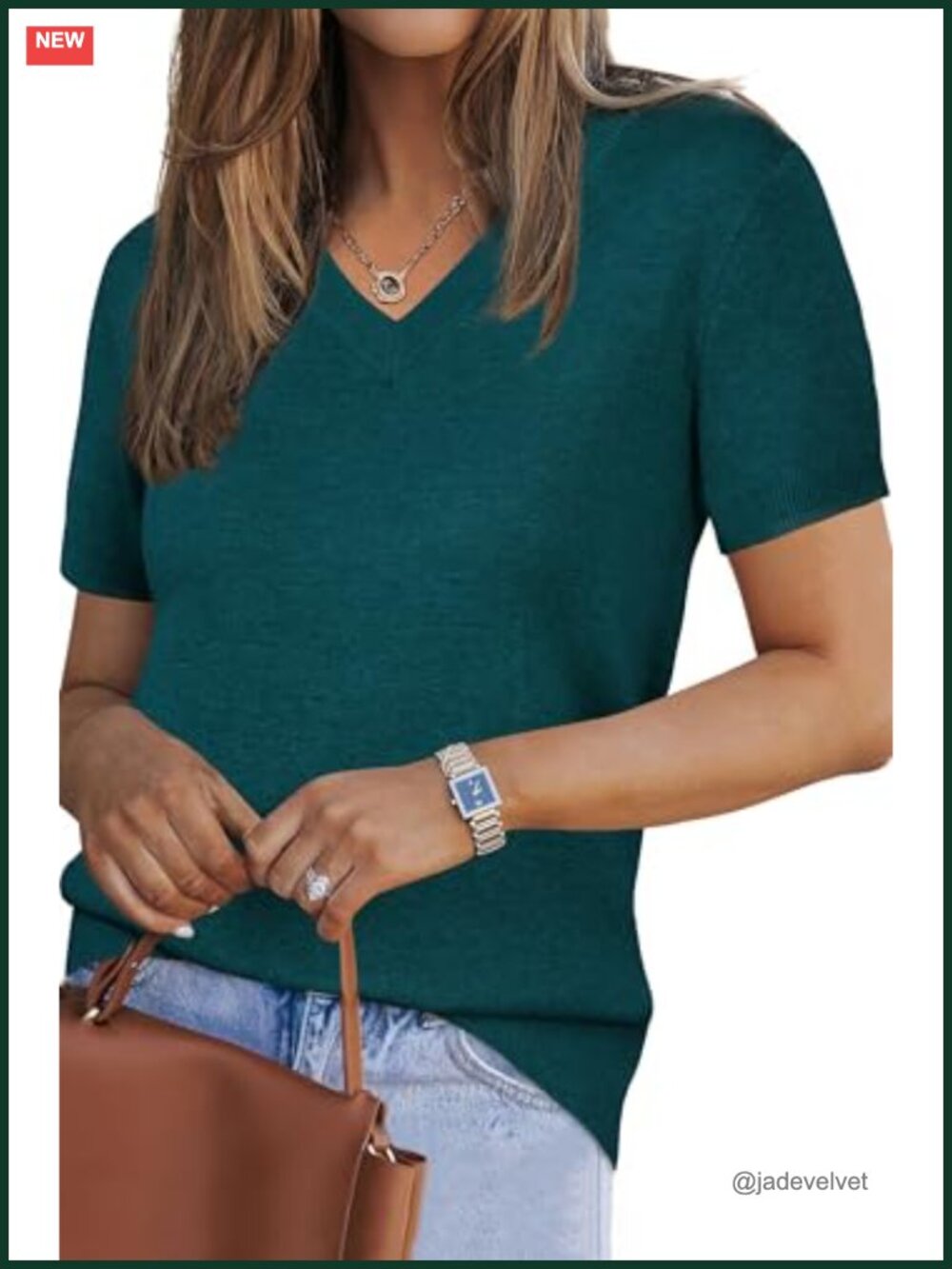 Wool Blend Short Sleeve V-Neck Pullover Sweater Business Casual